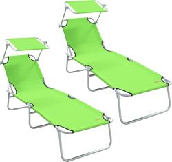 vidaXL Összecsukható napozóágyak 2 db napernyővel Zöld 600D Oxford szövet (42003064) (42003064)