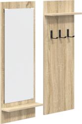 vidaXL Fali Kabáthorog polcokkal tárolóval tükörrel Sonoma tölgy 70 x 10 x 90 cm Faanyag (874525) (874525)
