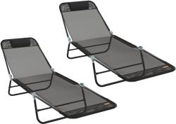 vidaXL Összecsukható Napozóágyak 2 db Fejtámlával Fekete Textilén (42003158) (42003158)