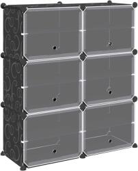 vidaXL fekete polipropilén tárolókocka 6 db kockával és ajtókkal (4019576) (4019576)