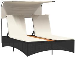 vidaXL fekete polyrattan dupla napozóágy tetővel és párnával (365621) (365621)