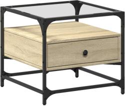 vidaXL sonoma tölgy színű acél dohányzóasztal üveglappal 50x50x45 cm (846050) (846050)