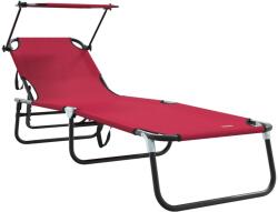 vidaXL Összecsukható napozóágy napernyővel, piros, 600D Oxford szövet (42003130) (42003130)
