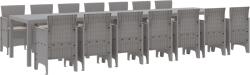 vidaXL 15 Darabos Kerti Étkezőszett Párnával Világosszürke Polirattan, Kerti Asztal Világosszürke 250x100x73 cm Polirattan, Kerti Asztal Világosszürke 150x100x73 cm Polirattan, Kerti Székek Párnával 2 db Vil