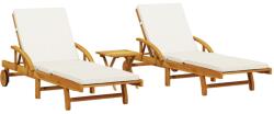 vidaXL 2 db tömör akácfa napozóágy asztallal (3206367) (3206367)