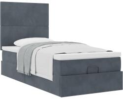 vidaXL Ottomán ágykeret matracokkal sötét szürke 90x190cm bársony (3313368) (3313368)