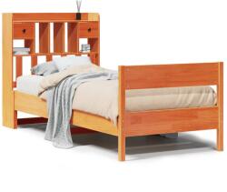 vidaXL barna tömör fenyőfa könyvespolcos ágy matrac nélkül 75 x 190 cm (3323052) (3323052)