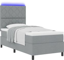 vidaXL Boxspring ágy matraccal és LED világítással, szürke, 100x200 cm, szövet (3342921) (3342921)