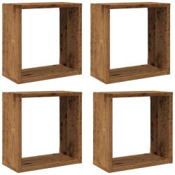 vidaXL 4 db antik fa színű szerelt fa fali kockapolc 30x15x30 cm (856577) (856577)