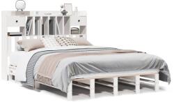 vidaXL fehér tömör fenyőfa könyvespolcos ágy matrac nélkül 160x200 cm (3323966) (3323966)