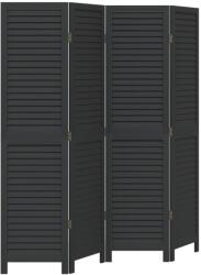 vidaXL 4 paneles fekete tömör császárfa térelválasztó (358849) (358849)