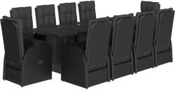 vidaXL 11 részes fekete polyrattan kerti étkezőgarnitúra párnákkal (3277642) (3277642)