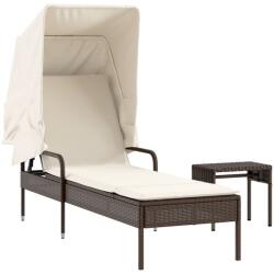 vidaXL barna polyrattan napozóágy tetővel és asztallal (368198) (368198)
