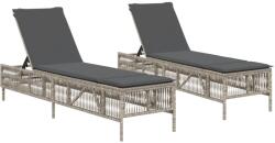 vidaXL 2 db világosszürke polyrattan napozóágy párnával (3261601) (3261601)