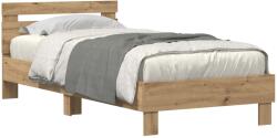vidaXL LED világítással ellátott ágykeret, Kézműves tölgy 75x190 cm, Mérnöki fa (863816) (863816)