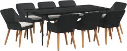 vidaXL 9 Személyes Kerti Étkezőszett Fekete Polirattan (3261669) (3261669)