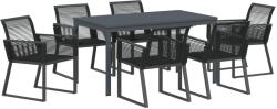 vidaXL 7 részes kerti étkező szett fekete acél és poli rattan (3378820) (3378820)