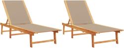 vidaXL 2 db tópszínű tömör akácfa és textilén napozóágy (3279251) (3279251)