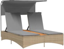 vidaXL vegyes bézs polyrattan dupla napozóágy tetővel és párnával (365623) (365623)