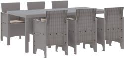 vidaXL 7 Darabos Kerti Étkező Szett Kárpitozott Világosszürke Poli Rattan (3378728) (3378728)