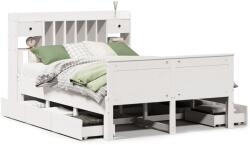 vidaXL fehér tömör fenyőfa könyvespolcos ágy matrac nélkül 140x190 cm (3308934) (3308934)