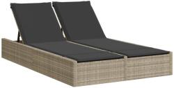 vidaXL világosszürke polyrattan dupla napozóágy párnával (368633) (368633)