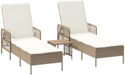 vidaXL Napozó Készlet 3 db Bézs és Krémfehér PE rattan, fém Tartós (365436) (365436)