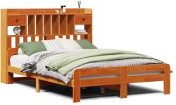 vidaXL barna tömör fenyőfa könyvespolcos ágy matrac nélkül 150 x 200cm (3308881) (3308881)