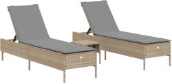vidaXL 3 részes bézs polyrattan napozóágy szett párnával (3284266) (3284266)