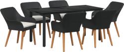 vidaXL 7 Darabos Kerti Étkezőgarnitúra Fekete Polirattan (3261674) (3261674)