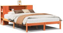 vidaXL barna tömör fenyőfa könyvespolcos ágy matrac nélkül 140 x 190cm (3321552) (3321552)