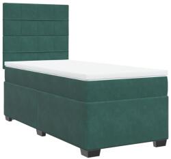 vidaXL sötétzöld bársony rugós ágy matraccal 90 x 200 cm (3290807) (3290807)