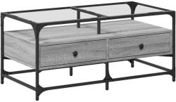 vidaXL szürke sonoma acél dohányzóasztal üveglappal 98, 5x50x45 cm (846047) (846047)