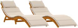 vidaXL Két darabos napozóágy párnákkal, Krémfehér, Tömör akácfa (4107096) (4107096)