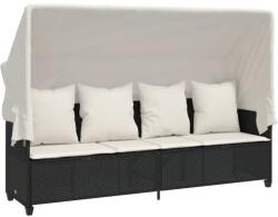 vidaXL fekete polyrattan napozóágy tetővel és párnával (368353) (368353)