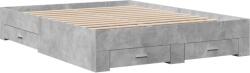 vidaXL betonszürke szerelt fa ágykeret fiókokkal 160 x 200 cm (3280373) (3280373)