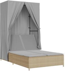 vidaXL bézs polyrattan dupla napozóágy tetővel és függönyökkel (368102) (368102)