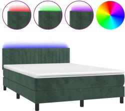 vidaXL sötétzöld bársony rugós és LED-es ágy matraccal 140x200 cm (3134528) (3134528)