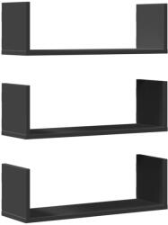 vidaXL 3 db fekete szerelt fa fali polc 58 x 18 x 18 cm (853282) (853282)
