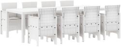 vidaXL Kerti Étkezőszett 9 Darab Fehér Polirattan, Üveg Ergonomikus (3378749) (3378749)