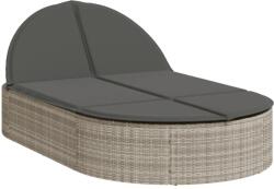 vidaXL világosszürke polyrattan dupla napozóágy párnával (368651) (368651)