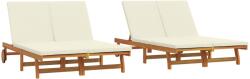 vidaXL Két fős napozó, kerekekkel meg párnázattal, tömör akácfából (3325188) (3325188)