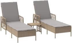 vidaXL Napozóágy Szett 3 darab Bézs PE rattan, fém Összecsukható (365435) (365435)