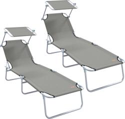 vidaXL Összecsukható napozóágyak 2 db napernyővel Szürke 600D Oxford anyag (42003062) (42003062)
