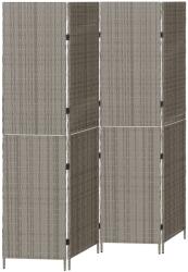 vidaXL 4 Paneles Összecsukható Szobaelválasztó Szürke 195x180 cm Poli Rattan (42003674) (42003674)
