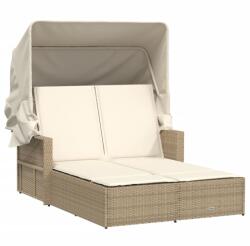 vidaXL bézs polyrattan dupla napozóágy tetővel és párnával (365810) (365810)