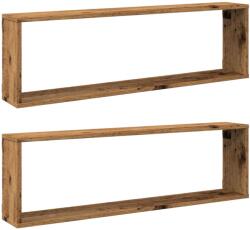 vidaXL 2 db antik fa színű szerelt fa fali kockapolc 100 x 15 x 30 cm (856582) (856582)