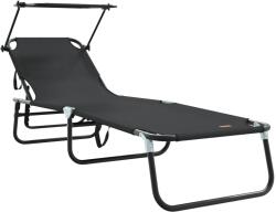 vidaXL Összecsukható napozóágy napernyővel Fekete 600D Oxford szövet (42003129) (42003129)