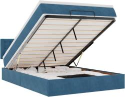 vidaXL Ottomán ágykeret matraccal sötétkék 140x200cm bársony (3311925) (3311925)