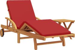 vidaXL Napozóágy párnával és asztallal, piros tömör akácfából (3325183) (3325183)